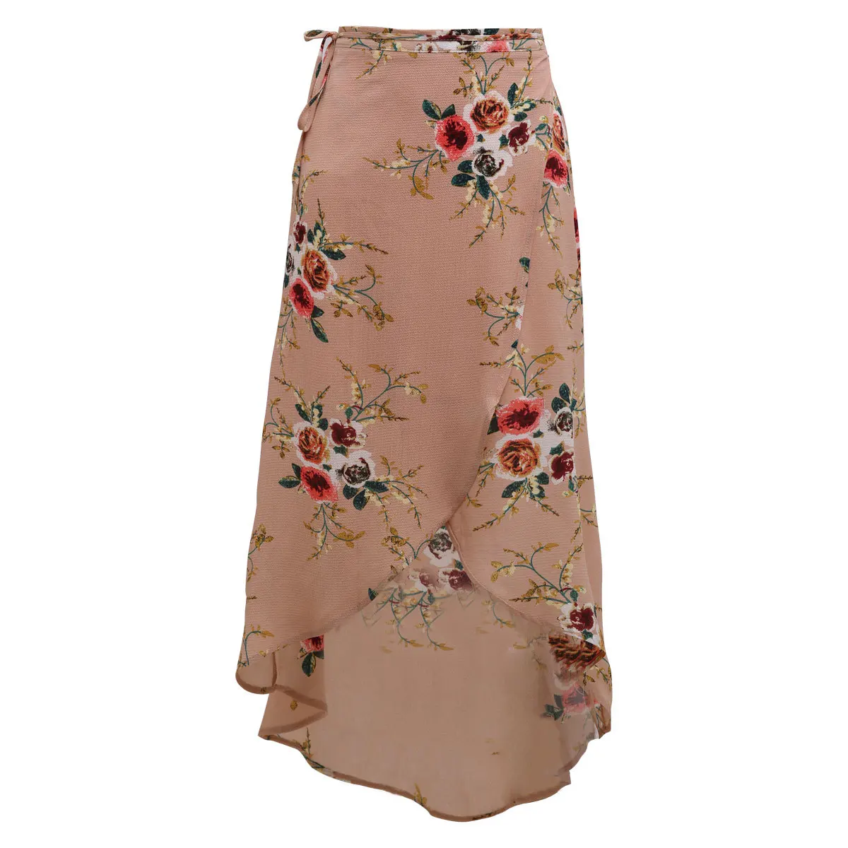 Summer Ruffle Bohemian Skirt Floral Printed Asymmetrical Midi Skirts Womens Sexy Wrap Women Beach Bodycon | Женская одежда