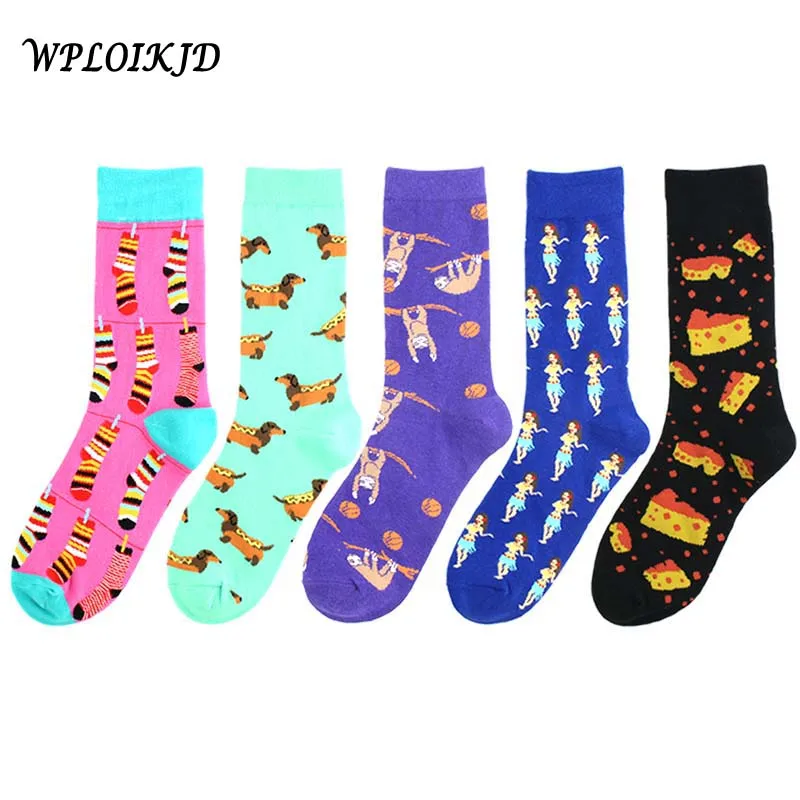 

[WPLOIKJD]Street Cute Animals Funny Socks Art Abstract Pug Monkey Socks Women Divertidos Unisex Happy Sokken Calcetines Mujer