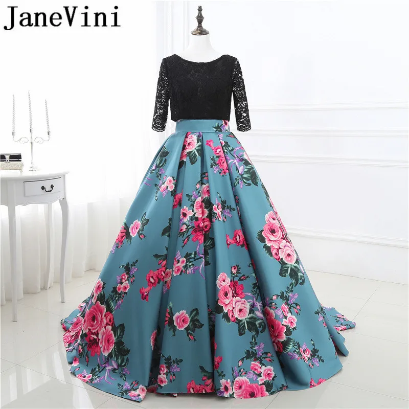 JaneVini 2018 Long Bridesmaid Dresses Satin A-Line Floral Print Lace 1/2 Long Sleeves Backless Sweep Train Wedding Guest Dresses
JaneVini 2018 Long Bridesmaid Dresses Satin A-Line Floral Print Lace 1/2 Long Sleeves Backless Sweep Train Wedding Guest Dresses