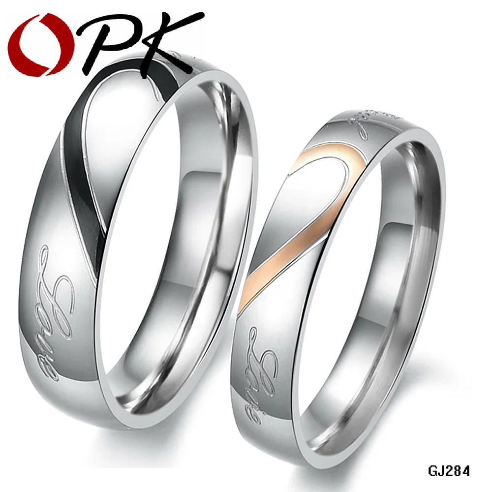 OPK JEWELRY 2 rings gift "Real Love" 316L Stainless Steel half Heart Couple ring for Wedding/ Engagement hot promise ring
OPK JEWELRY 2 rings gift "Real Love" 316L Stainless Steel half Heart Couple ring for Wedding/ Engagement hot promise ring