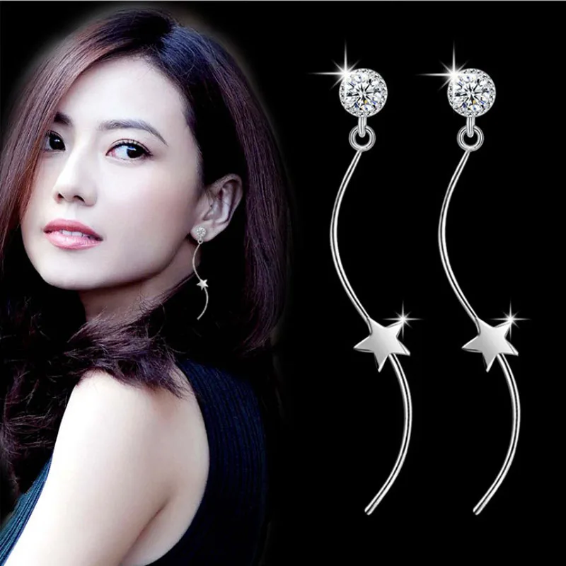 KOFSAC Fashion 925 Sterling Silver Stud Earring Rear hanging Wavy Star Ear Line Earrings for Women Accessories Brincos Bijoux
KOFSAC Fashion 925 Sterling Silver Stud Earring Rear hanging Wavy Star Ear Line Earrings for Women Accessories Brincos Bijoux