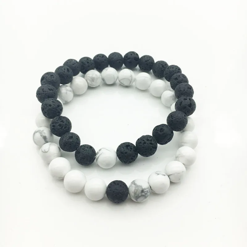 Пара его & ее браслет черный матовый Агат Белый Howlite 8 мм бусины Корона дружеские