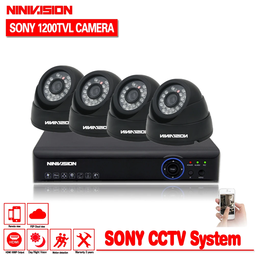 

1TB HDD 4CH H.264 DVR NVR CCTV System Onvif P2P 1080P HDMI Sony Sensor indoor IR HD 720P 1200TVL Camera Security Camera System