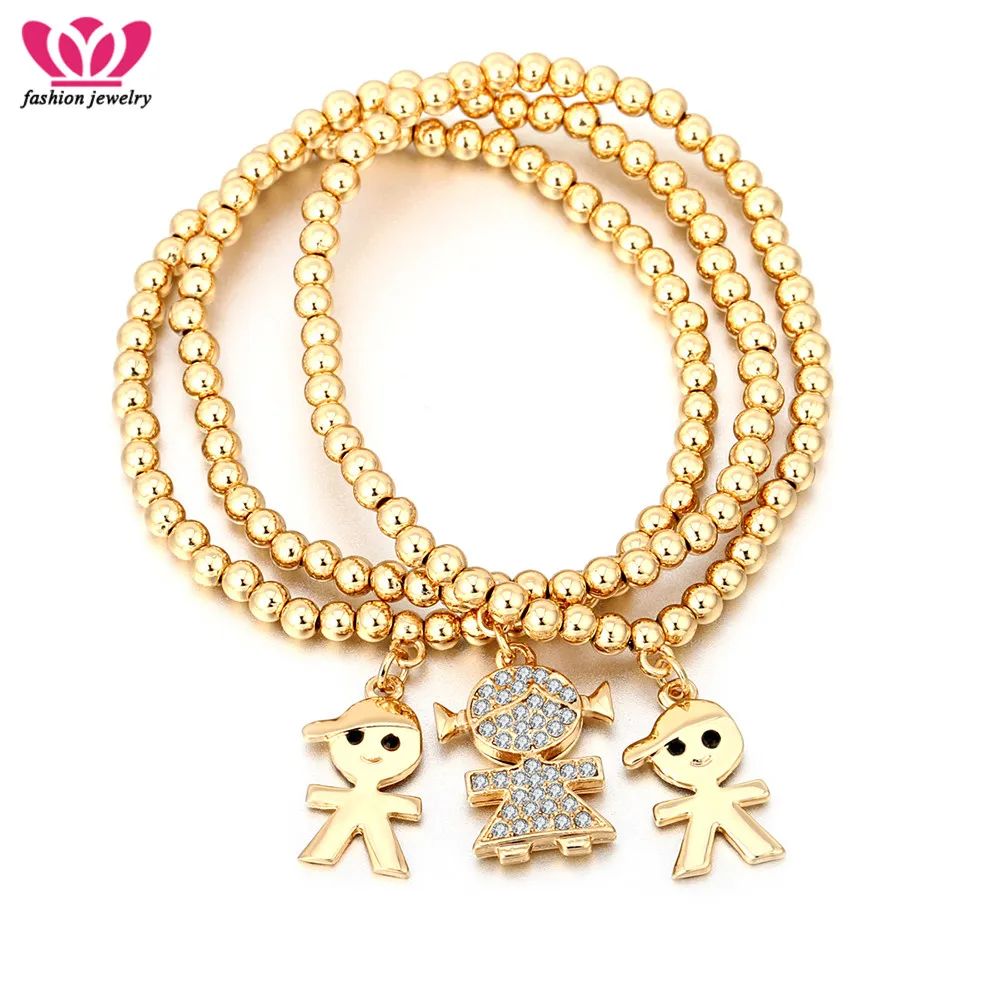 Gold Lovely Girl and Boys Bracelets Three Pieces Charm Beaded Bracelets For Women Fashion Jewelry Party Prom Gift mujer Pulsera
Gold Lovely Girl and Boys Bracelets Three Pieces Charm Beaded Bracelets For Women Fashion Jewelry Party Prom Gift mujer Pulsera