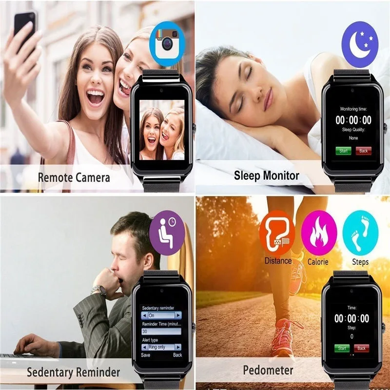 Безграничные наручные часы Bluetooth умные спортивные Шагомер с сим-камерой Smartwatch