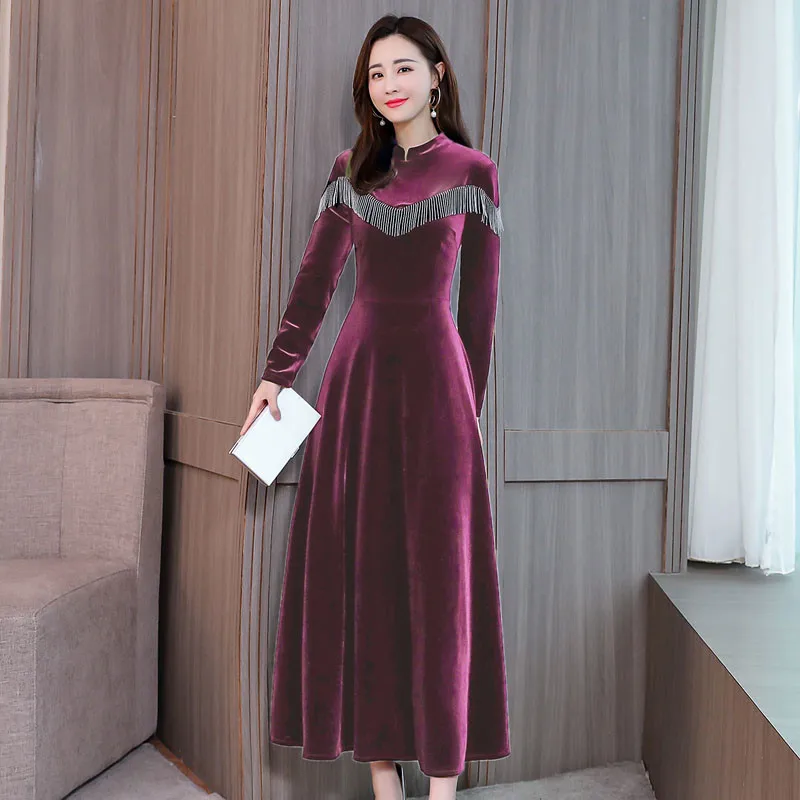 High Quality Women Long Sleeve Gold Velvet Dress Spring Autumn Korean Long Tassel Dress Elegant Ladies Party Dresses Vestidos
High Quality Women Long Sleeve Gold Velvet Dress Spring Autumn Korean Long Tassel Dress Elegant Ladies Party Dresses Vestidos