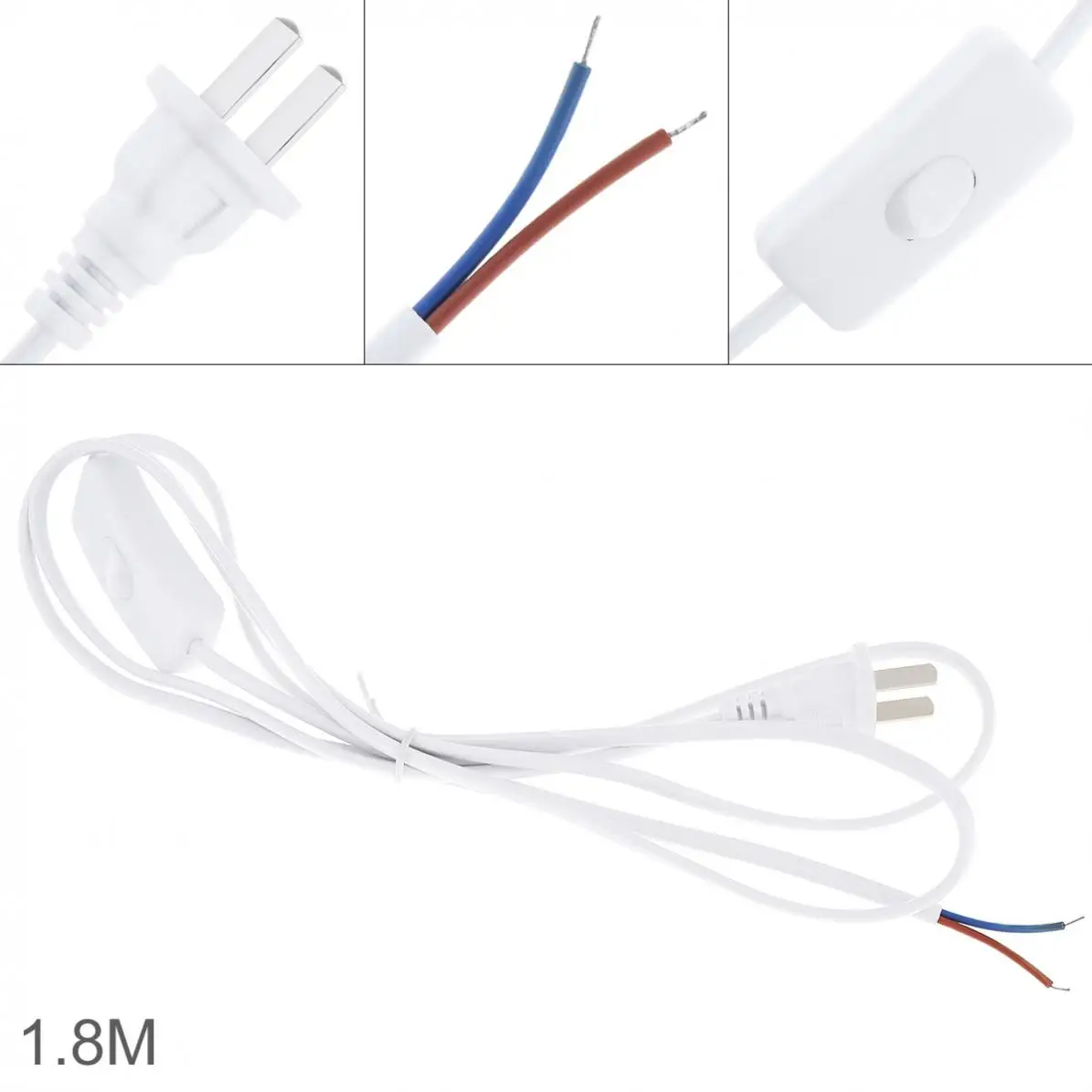 303 White Button Switch Plug Wire with 1.8m Line Length Power Cord for Desk Lamp and Other Household Lamps
303 White Button Switch Plug Wire with 1.8m Line Length Power Cord for Desk Lamp and Other Household Lamps