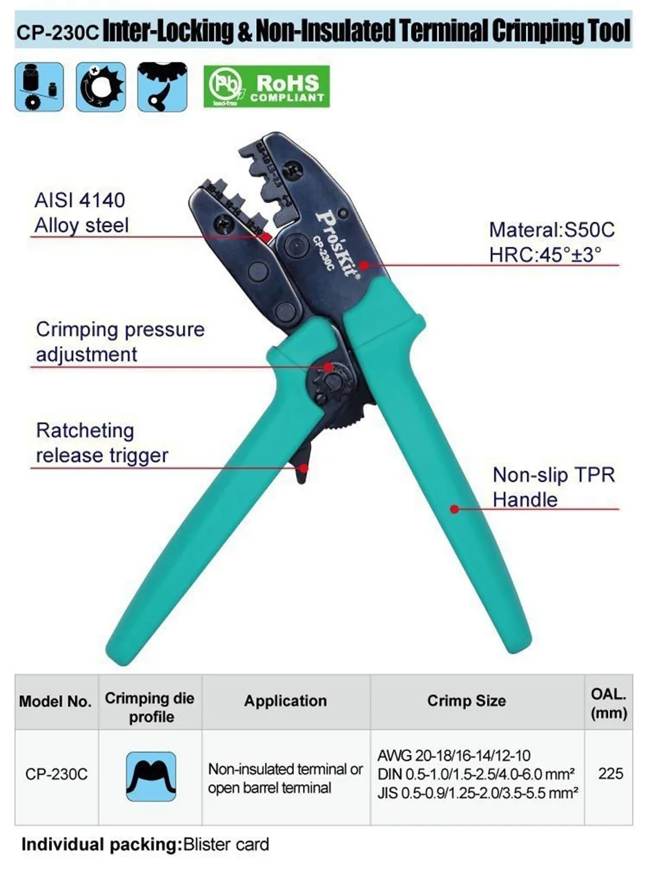 CP-230C connecting bare terminal crimping pliers clamp, crimping tool for cold-pressed pliers
CP-230C connecting bare terminal crimping pliers clamp, crimping tool for cold-pressed pliers