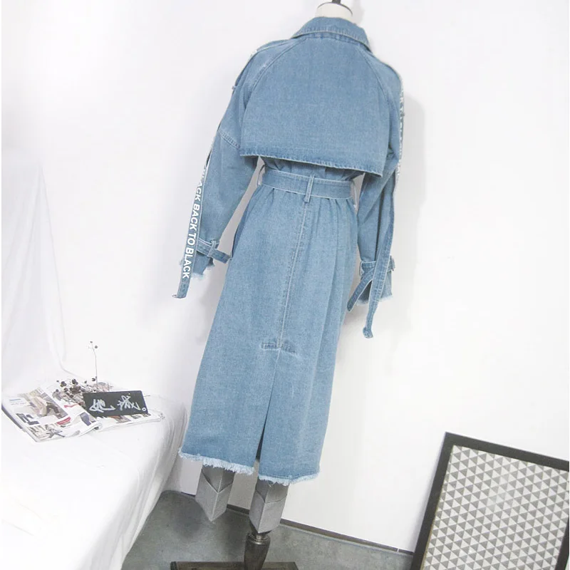 spring autumn fashion turn down collar slim belt waist trench coat long denim coat women
spring autumn fashion turn down collar slim belt waist trench coat long denim coat women