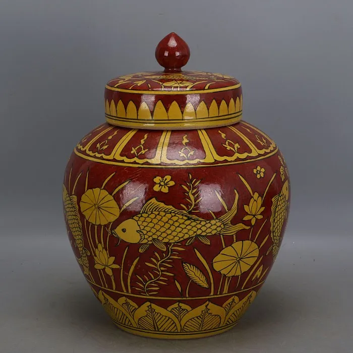 Antique MingDynasty porcelain pot,Red ground yellow Fish algae can ,Hand Painted Decoration /Collection/ crafts,Free shipping
Antique MingDynasty porcelain pot,Red ground yellow Fish algae can ,Hand Painted Decoration /Collection/ crafts,Free shipping
