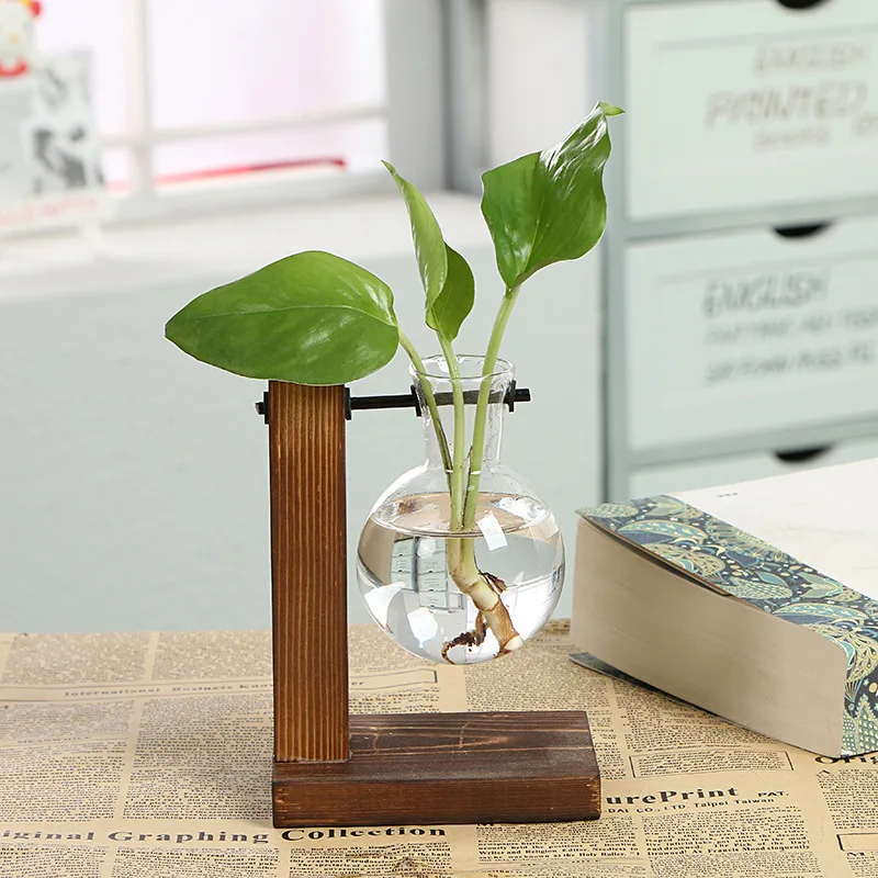 Epacket Terrarium Hydroponic Plant Vases Vintage Flower Pot Transparent Vase Wooden Frame Glass Tabletop Plants Home BonsaiDecor | Дом и сад