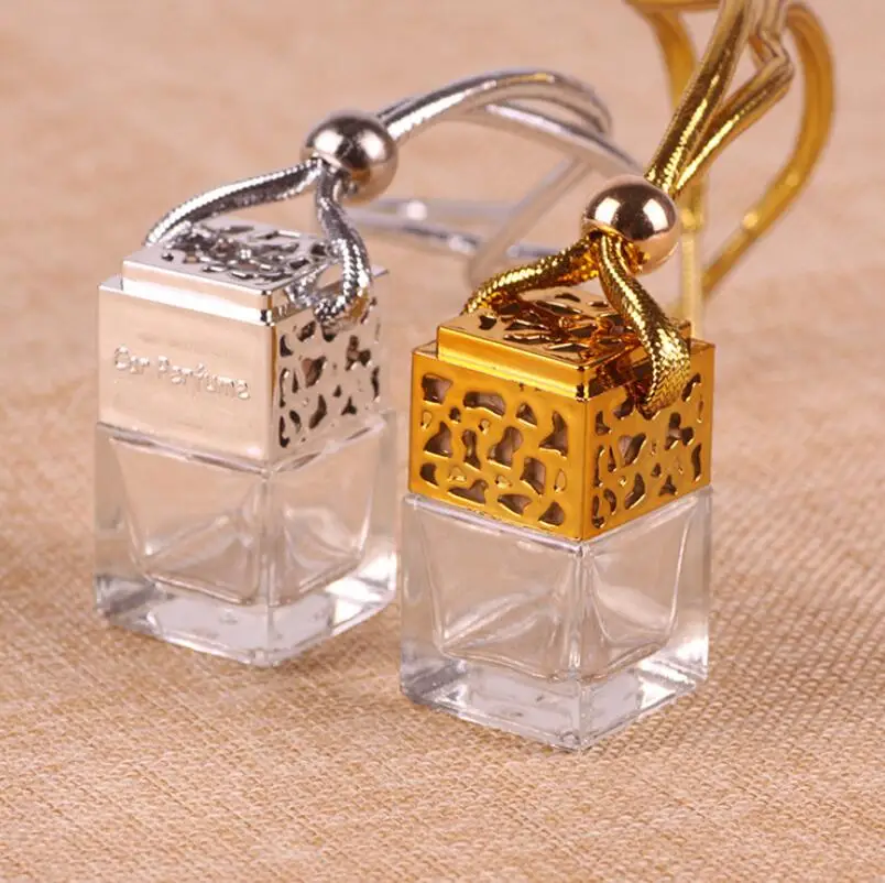 

6ML Silver/Gold Color Refillable Square Bottle with Cover. Car Ornaments Glass Perfume Empty Bottle LX3768