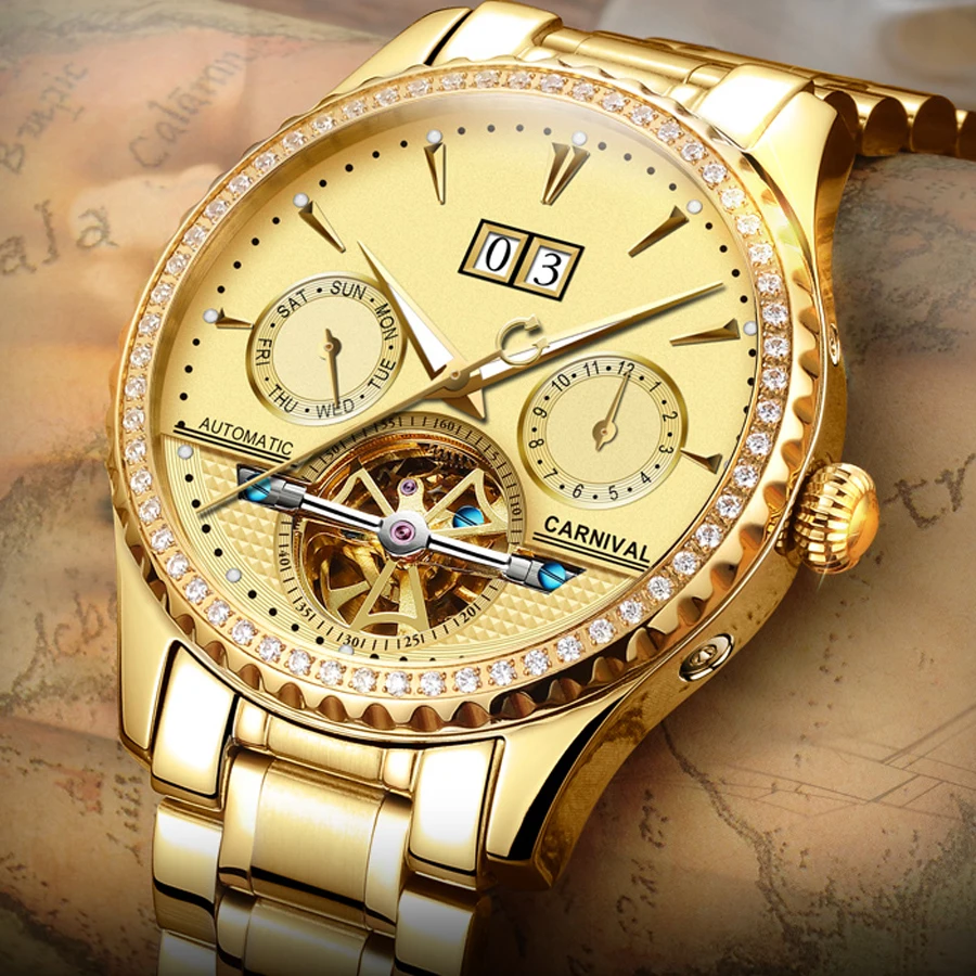Carnival Luxury Brand Tourbillon Mechanical Watches Men Skeleton Stylish Fashion Automatic Watches Waterproof luxury Clock
Carnival Luxury Brand Tourbillon Mechanical Watches Men Skeleton Stylish Fashion Automatic Watches Waterproof luxury Clock