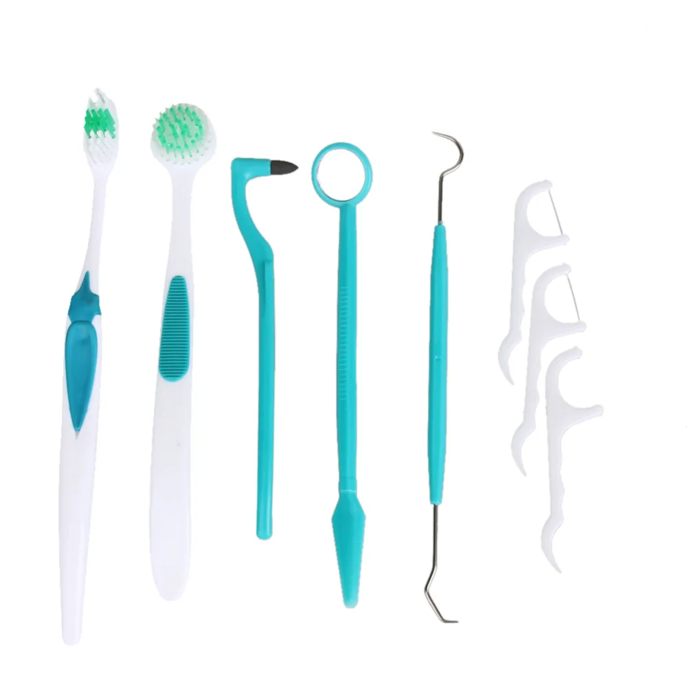8Pcs/Set Oral Hygiene Care Teeth Brush Kit Mirror Pick Tooth Stain Eraser Tartar Remover Dental Floss Tool Protect | Красота и