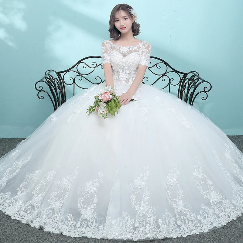 New Sexy O-Neck Appliques Illusion Short Sleeves Lace Embroidery Wedding Dress Prinecess Wedding Gown Vestido De Noiva
New Sexy O-Neck Appliques Illusion Short Sleeves Lace Embroidery Wedding Dress Prinecess Wedding Gown Vestido De Noiva
