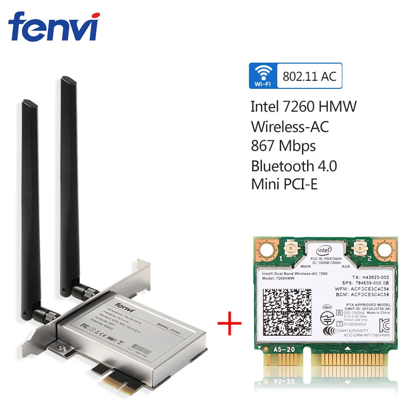 Двухдиапазонная беспроводная Wi-Fi сетевая карта 867 Мбит/с для Intel 7260 AC 7260HMW Mini PCI-E 802.11ac 2,4G/5G Bluetooth 4,0 для ноутбука
Двухдиапазонная беспроводная Wi-Fi сетевая карта 867 Мбит/с для Intel 7260 AC 7260HMW Mini PCI-E 802.11ac 2,4G/5G Bluetooth 4,0 для ноутбука