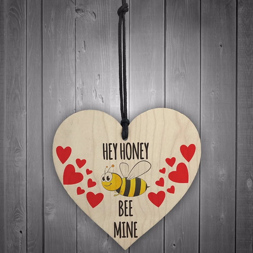Meijiafei Hey Honey Bee Mine деревянный подвесной знак в форме сердца День Святого Валентина