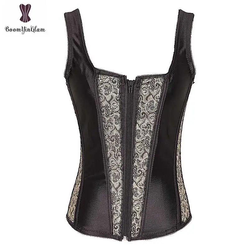 Solid Black Corset Overbust Gothic Korset Front Zipper Double Shoulder Strap Gorset Outwear Steampunk Steel Boned Bustier Korse
Solid Black Corset Overbust Gothic Korset Front Zipper Double Shoulder Strap Gorset Outwear Steampunk Steel Boned Bustier Korse