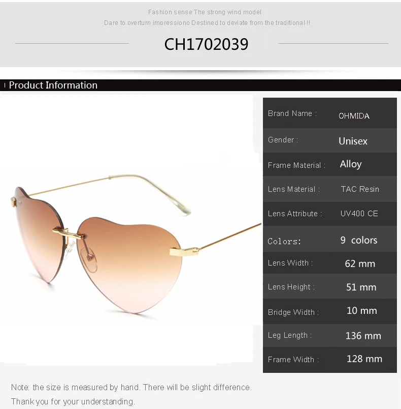 OHMIDA New Fashion Heart Sunglasses Women Mirror UV400 Band Rimless Sun Glasses Men Mirrored Pink Sexy Shades oculos de sol | Аксессуары