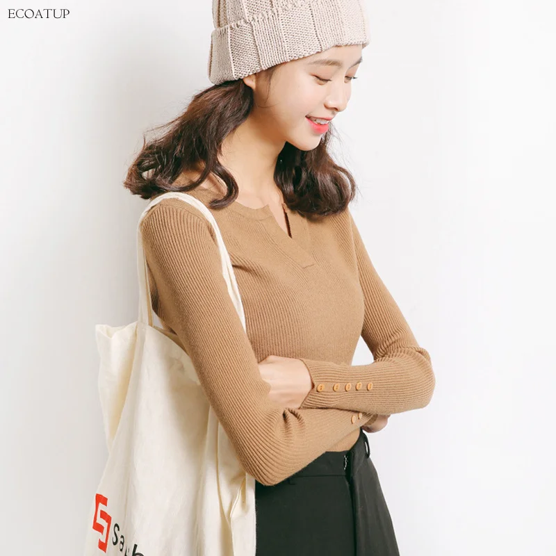 V Neck Sweater Women Slim Waist Thicken Warm Buttons Sleeve Knitwear Ladies Pullovers Female All Match Brief Knitted Sweater
V Neck Sweater Women Slim Waist Thicken Warm Buttons Sleeve Knitwear Ladies Pullovers Female All Match Brief Knitted Sweater