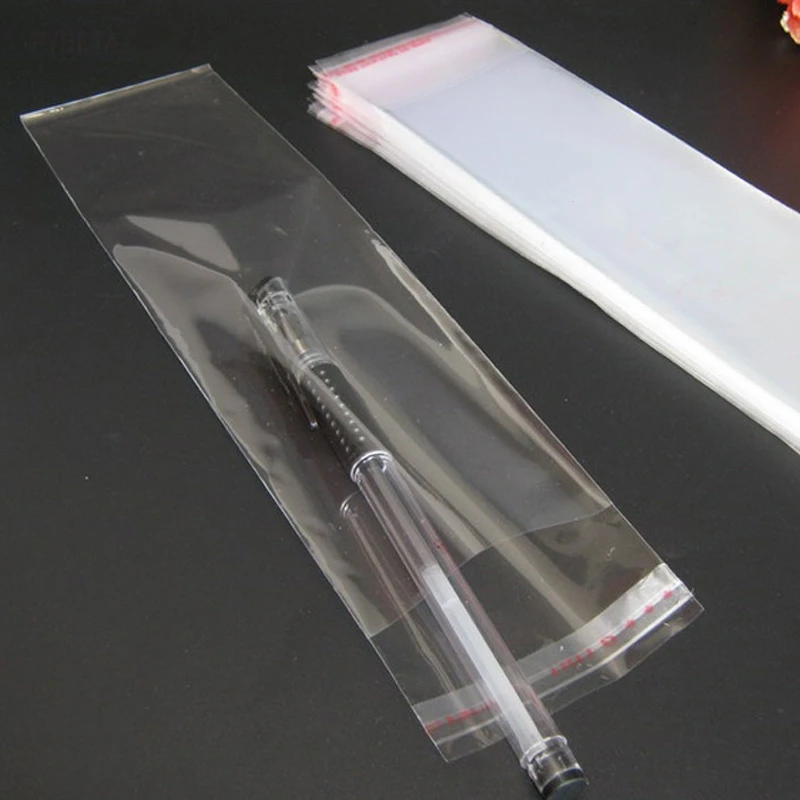 200 шт./лот 10*45 см (10*40 + 5 см) прозрачные самоклеящиеся пакеты из полипропилена