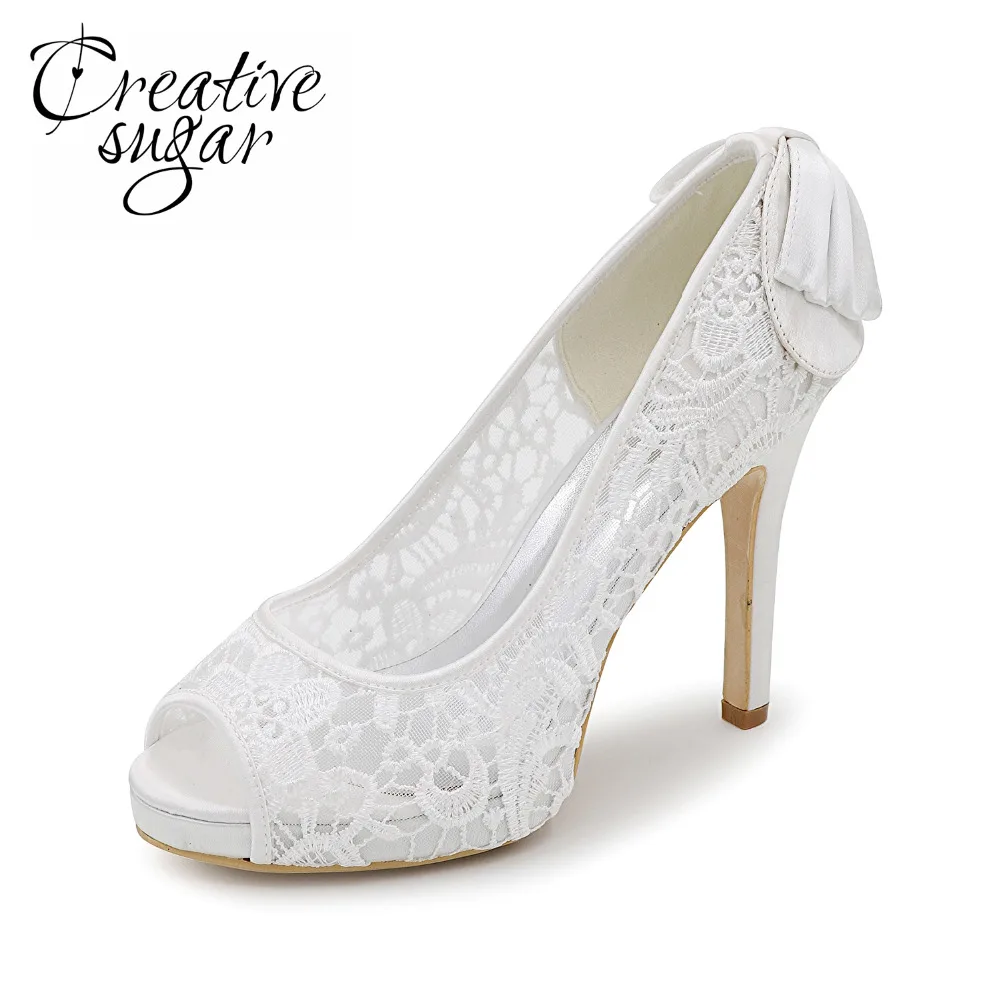 Creativesugar See through lace woman high heels pink black white ivory mesh dress shoes party wedding pumps open toe with bow
Creativesugar See through lace woman high heels pink black white ivory mesh dress shoes party wedding pumps open toe with bow