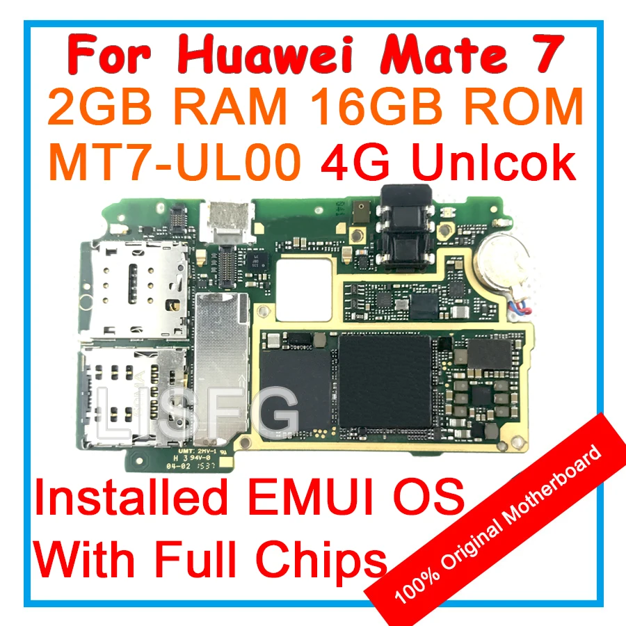 Фото Для HUAWEI Ascend MATE 7 MT7 UL00 100% оригинальная материнская плата 2 Гб RAM 16 ROM - купить