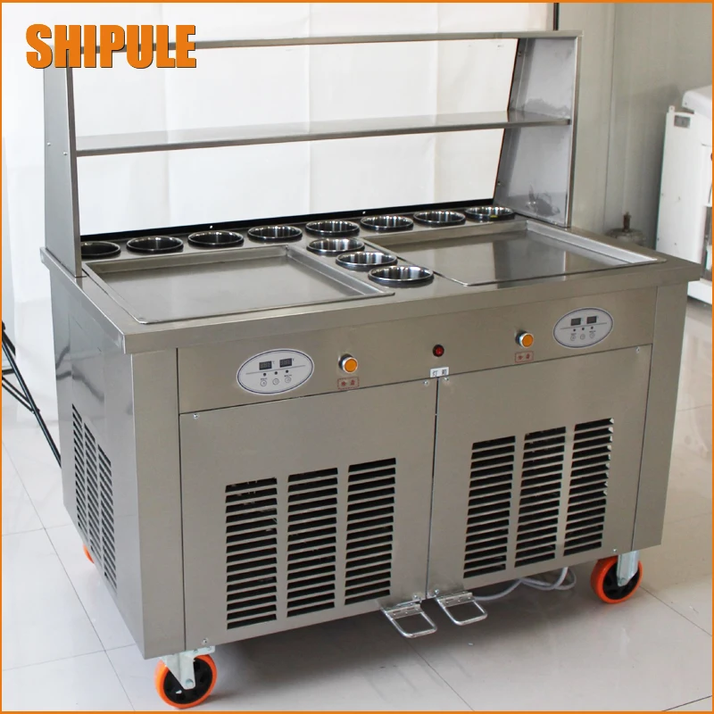 Double Pans Fried Ice Cream Machine 2 Square Pans Ice Cream Roll Making Machine with Salad Fruit Workbench 11pcs Tanks Cooling
Double Pans Fried Ice Cream Machine 2 Square Pans Ice Cream Roll Making Machine with Salad Fruit Workbench 11pcs Tanks Cooling