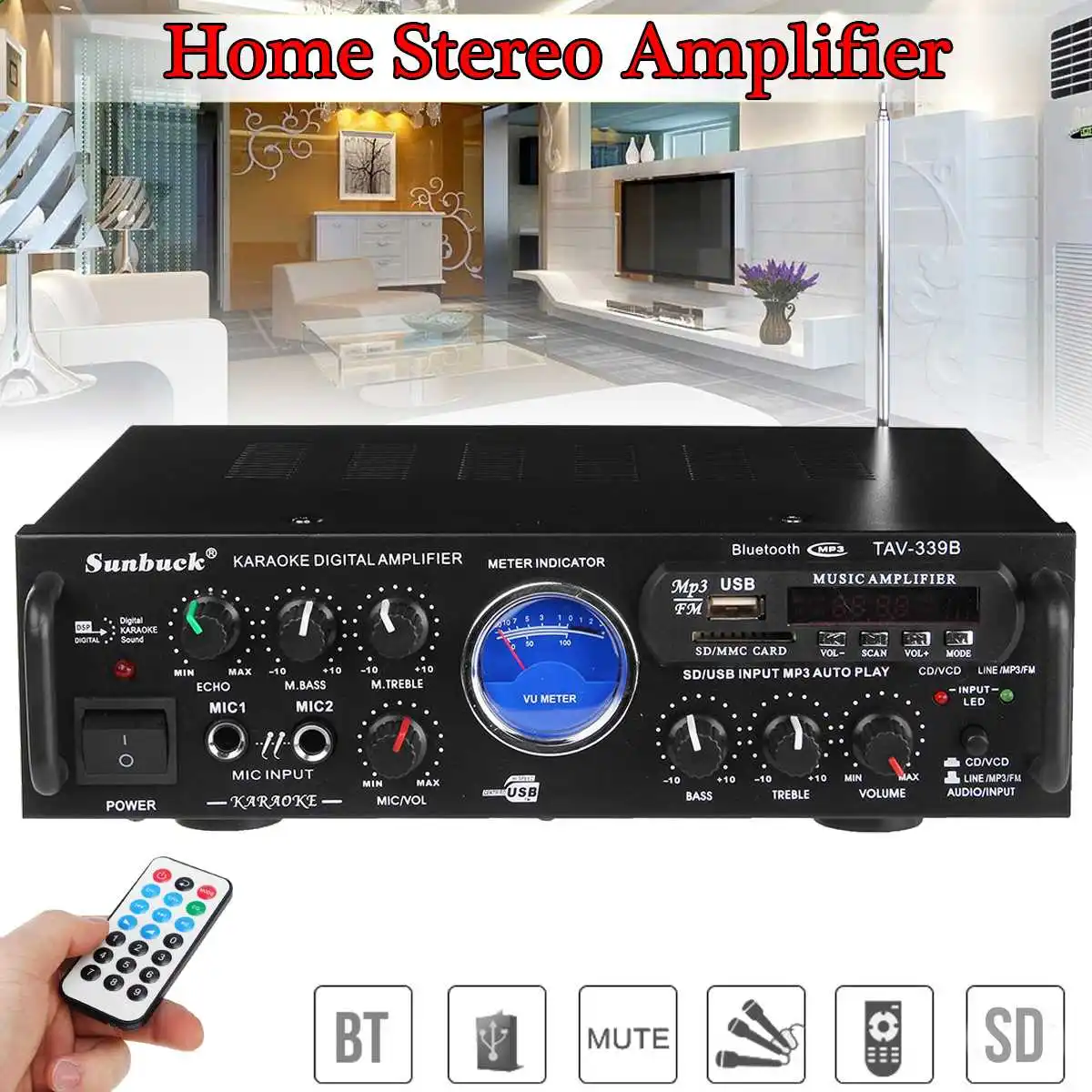 110V Bluetooth Digital HIFI Amplifier FM Radio Cara OK 2CH USB SD Power Stereo Karaoke Home Amplifiers Theater Connected MP3/DVD
110V Bluetooth Digital HIFI Amplifier FM Radio Cara OK 2CH USB SD Power Stereo Karaoke Home Amplifiers Theater Connected MP3/DVD