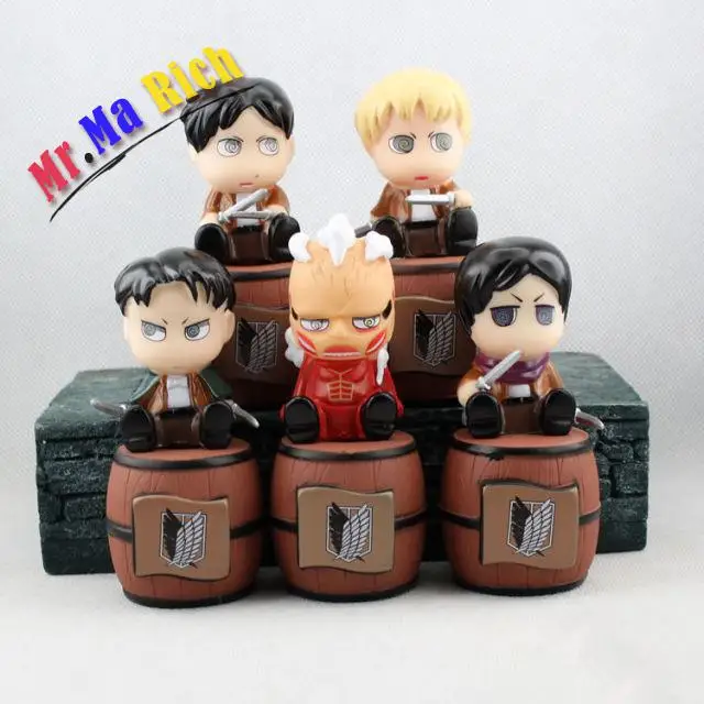 5 шт./компл. Милая атака на Титанов Shingeki No Kyojin Levi Eren Mikasa Копилка аниме фигурка ПВХ
