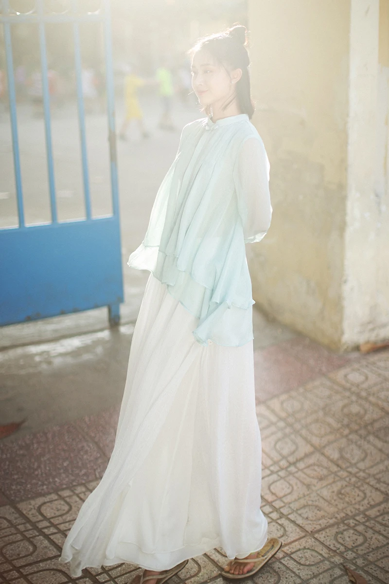 MM171 New Arrival summer 2017 nine quarter sleeve stand collar vintage high low a line light green chiffon shirt women
MM171 New Arrival summer 2017 nine quarter sleeve stand collar vintage high low a line light green chiffon shirt women