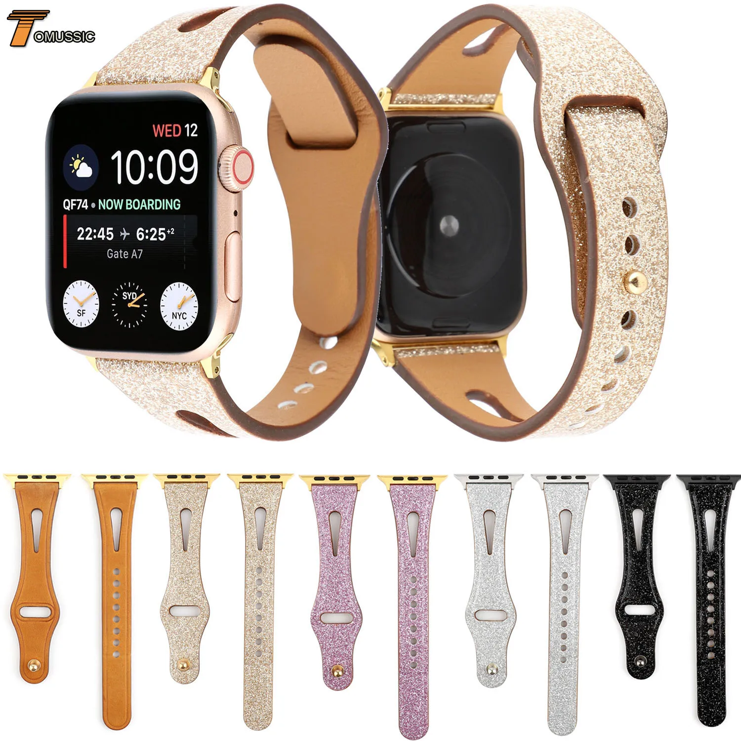 Ремешок кожаный для Apple Watch Band 44 мм 42 мм 40 мм 38 мм, браслет с блестками для iWatch Series 1/2/3/4/5
Ремешок кожаный для Apple Watch Band 44 мм 42 мм 40 мм 38 мм, браслет с блестками для iWatch Series 1/2/3/4/5