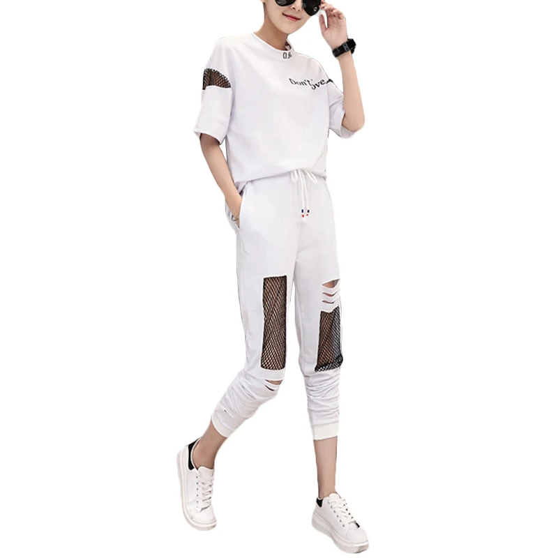 Korean Personality Holes 2 Piece Sporting Set Womens 2021 Summer Womens O-neck Print T-shirt+mesh Pants Two Piece Tracksuit Sets
Korean Personality Holes 2 Piece Sporting Set Womens 2021 Summer Womens O-neck Print T-shirt+mesh Pants Two Piece Tracksuit Sets