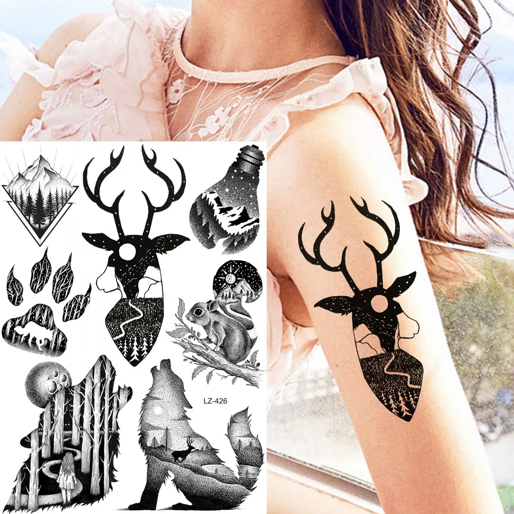Black Valley Deer Horn Water Transfer Fake Tattoos Stickers Women Body Arm Art Tattoo Temporary Men Black Wolf Tato DIY Adhesive
Black Valley Deer Horn Water Transfer Fake Tattoos Stickers Women Body Arm Art Tattoo Temporary Men Black Wolf Tato DIY Adhesive