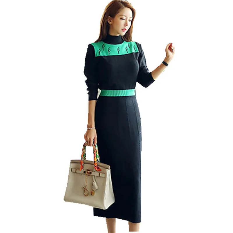 JSXDHK High Quality Korean Women Knitting Midi Dress Fall Winter Stnad Collar Patchwork Bodycon Slim Long Sweater Pencil Dress
JSXDHK High Quality Korean Women Knitting Midi Dress Fall Winter Stnad Collar Patchwork Bodycon Slim Long Sweater Pencil Dress
