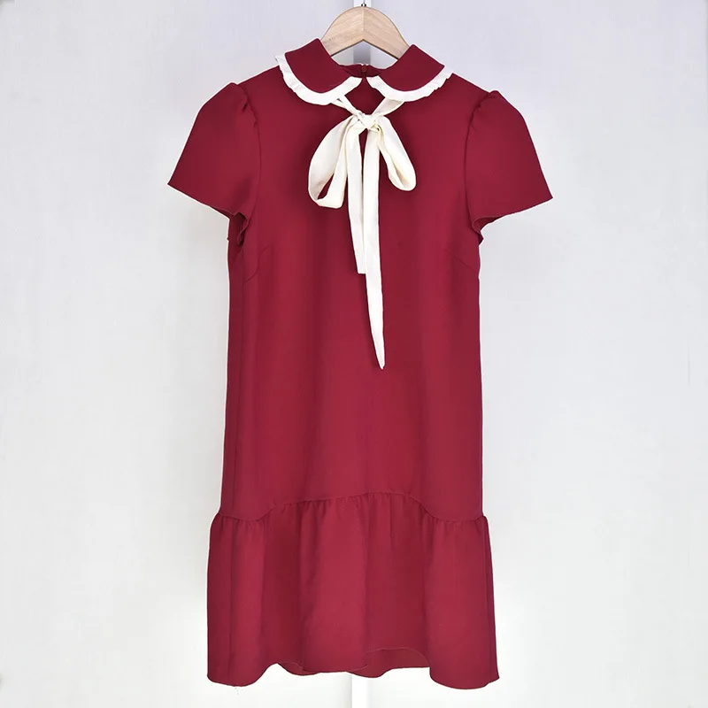 GUESOD 2018 Spring Summer Women Ruffles Dress Straight Short Sleeve Turn-Down Collar Bow Decoration Wine Red Dress
GUESOD 2018 Spring Summer Women Ruffles Dress Straight Short Sleeve Turn-Down Collar Bow Decoration Wine Red Dress