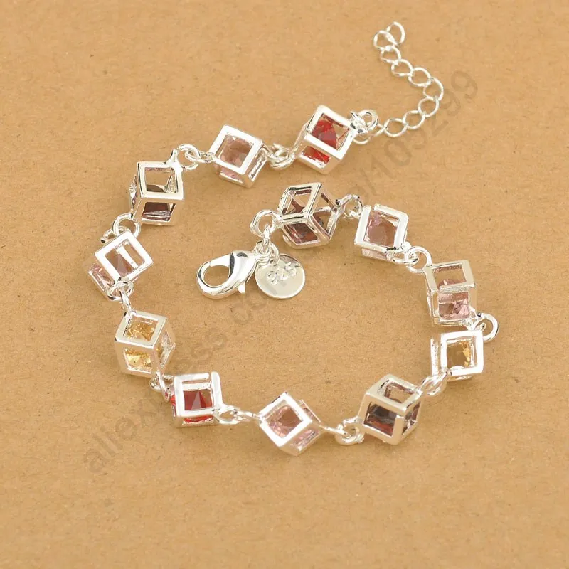 Hot Selling Shiny CZ Crystal Happiness Rubic Cube Real 925 Sterling Silver Woman Girl Bracelet Multicolored Cube Rainbow Jewelry
Hot Selling Shiny CZ Crystal Happiness Rubic Cube Real 925 Sterling Silver Woman Girl Bracelet Multicolored Cube Rainbow Jewelry