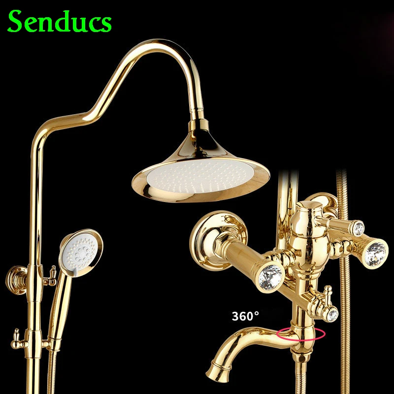 Senducs Newly Gold Bathroom Shower Set High Quality Brass Bathroom Shower Faucet Fashion European Style Gold Shower Set
Senducs Newly Gold Bathroom Shower Set High Quality Brass Bathroom Shower Faucet Fashion European Style Gold Shower Set