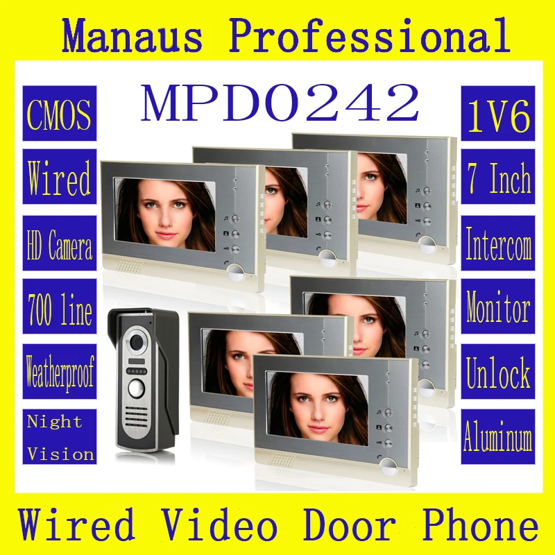Best Selling 7 inch Screen Display Outdoor Video Door Intercom System Kit Magnetic Lock One to Six Video Doorphone Device D242b
Best Selling 7 inch Screen Display Outdoor Video Door Intercom System Kit Magnetic Lock One to Six Video Doorphone Device D242b