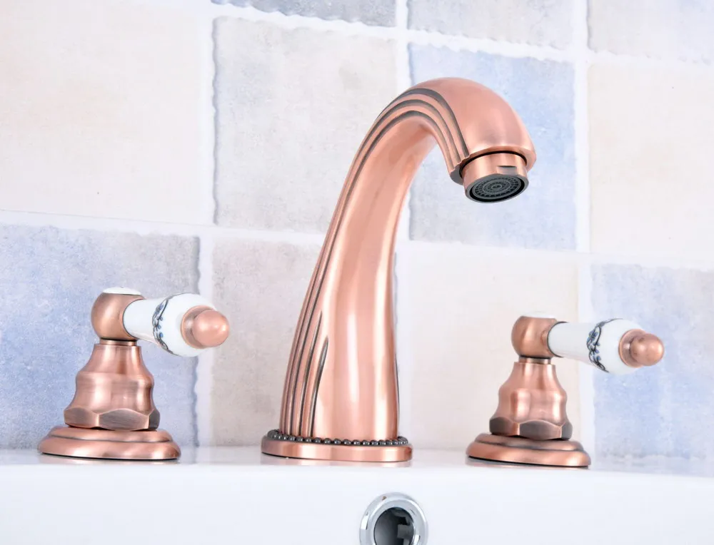 Antique Red Copper Brass Deck Mounted Widespread Bathroom Basin Faucet Sink 3 Holes Mixer Tap Dual Ceramic Handles Levers arg080
Antique Red Copper Brass Deck Mounted Widespread Bathroom Basin Faucet Sink 3 Holes Mixer Tap Dual Ceramic Handles Levers arg080