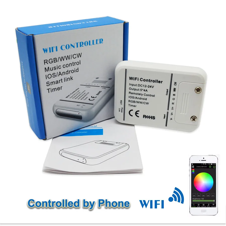 DC12-24V Wifi LED Controller Original 16Million Colors 5Channels RGB/WW/CW Smartphone Control Music and Timer Mode Controller
DC12-24V Wifi LED Controller Original 16Million Colors 5Channels RGB/WW/CW Smartphone Control Music and Timer Mode Controller