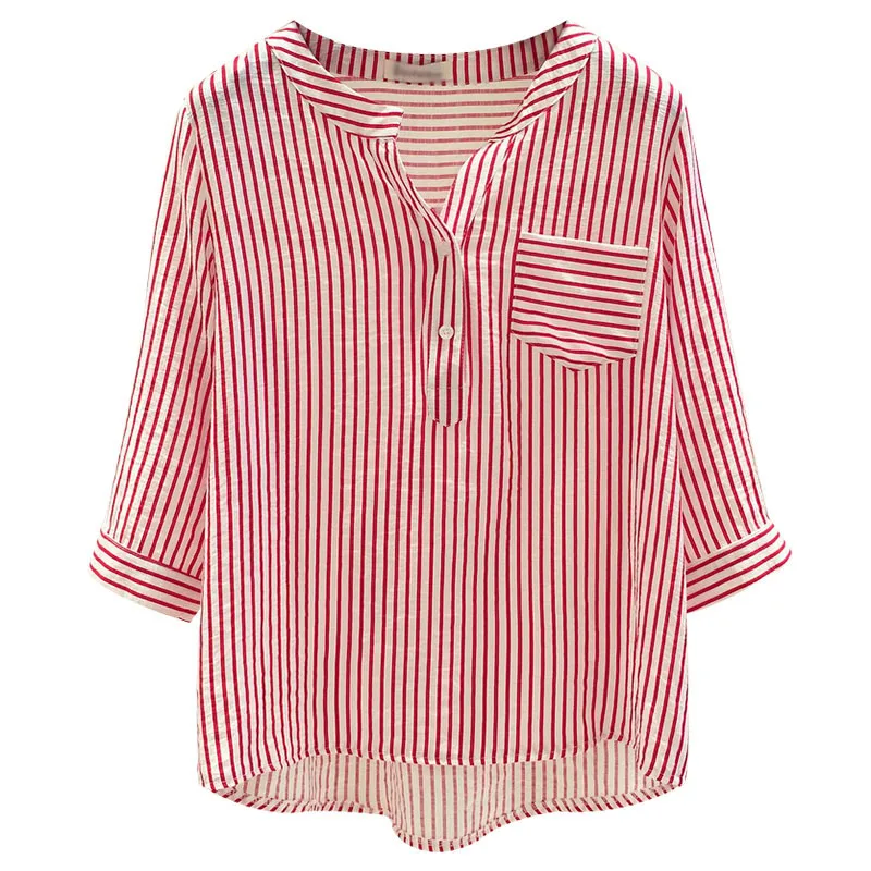 Women Spring Summer Style Chiffon Blouses Shirts Lady Casual V-Neck Striped Blusas Tops with Pocket DD1909
Women Spring Summer Style Chiffon Blouses Shirts Lady Casual V-Neck Striped Blusas Tops with Pocket DD1909