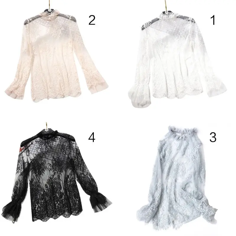 Womens Long Flare Sleeve Sheer Mesh Blouse Hollow Out Embroidered Floral Lace Shirt Swimsuit Cover Up Ruffles Neck Solid Color B
Womens Long Flare Sleeve Sheer Mesh Blouse Hollow Out Embroidered Floral Lace Shirt Swimsuit Cover Up Ruffles Neck Solid Color B