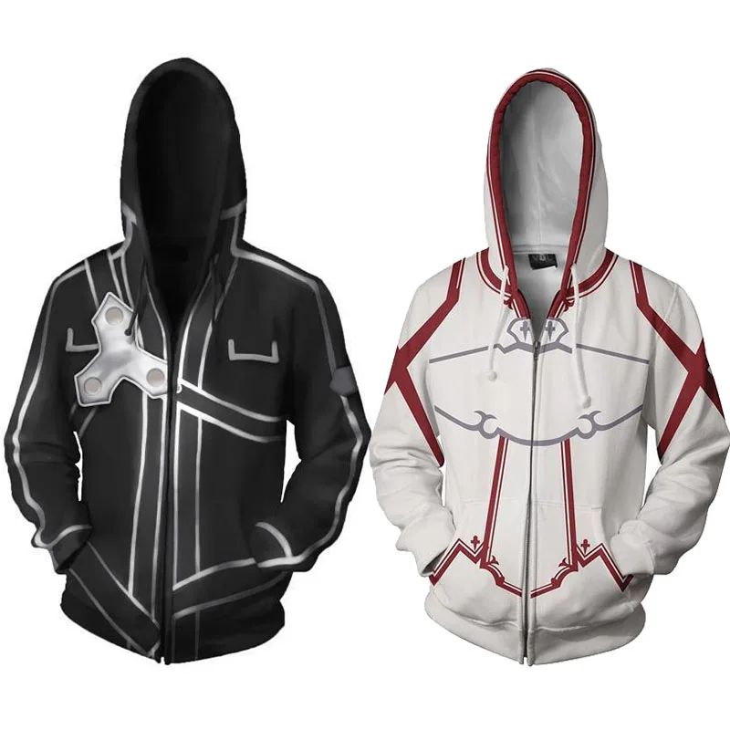 3D Print SAO Sword Art Online Kirigaya Kazuto Kirito Asuna Sweatshirts Hoodies Fashion Cosplay Zipper hooded Jacket
3D Print SAO Sword Art Online Kirigaya Kazuto Kirito Asuna Sweatshirts Hoodies Fashion Cosplay Zipper hooded Jacket