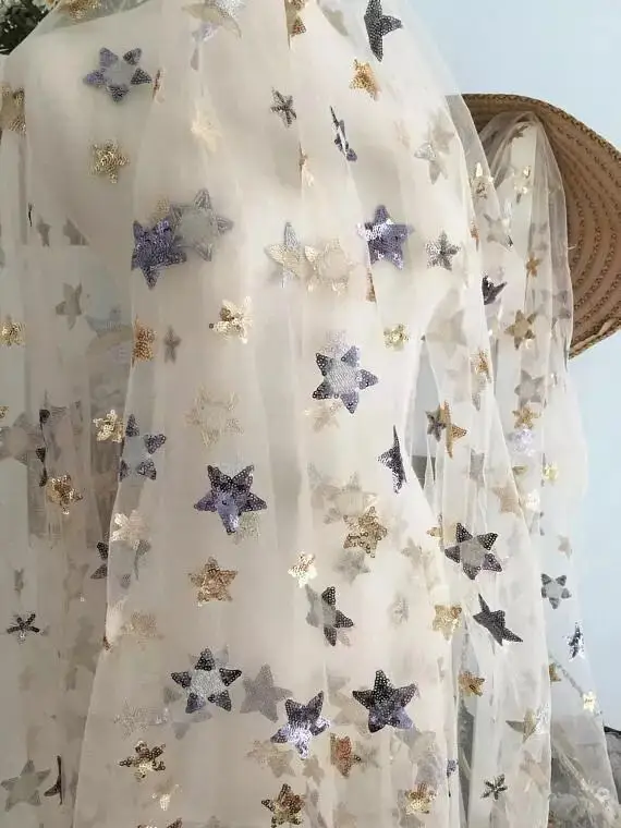 Delicate five-Pointed Star Lace Fabric Bridal Lace Fabric With Pearl And Sequins Lace Trim
Delicate five-Pointed Star Lace Fabric Bridal Lace Fabric With Pearl And Sequins Lace Trim