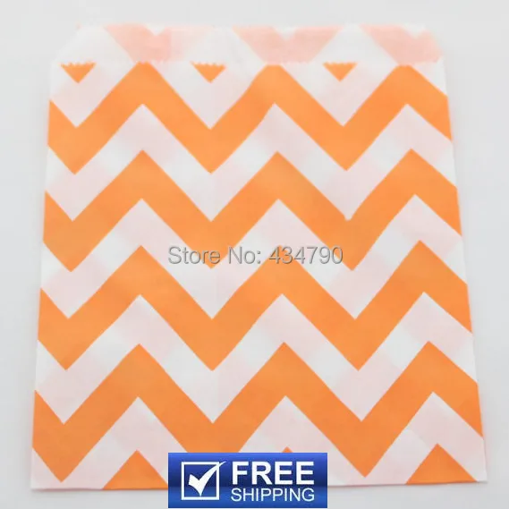 

200pcs Wide Chevron Candy Goodie Bags Orange-Zig Zag Kraft Flat Paper Halloween Party Favor Treat Gift Bag-Choose Your Colors
