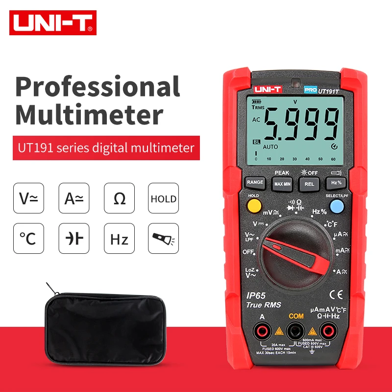 UNI-T UT191E/UT191T Digital Multimeter Military Quality IP65 Waterproof NCV Ture RMS 6000countCapacitance Frequency Temperature
UNI-T UT191E/UT191T Digital Multimeter Military Quality IP65 Waterproof NCV Ture RMS 6000countCapacitance Frequency Temperature