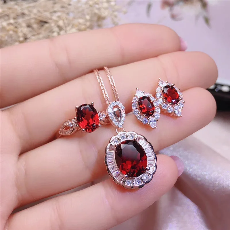 5A Mother's Day Gifts Natural Garnet Jewelry sets for Women Elegant Necklace Ring Earrings Genuine gems 925 Solid Silver #612
5A Mother's Day Gifts Natural Garnet Jewelry sets for Women Elegant Necklace Ring Earrings Genuine gems 925 Solid Silver #612