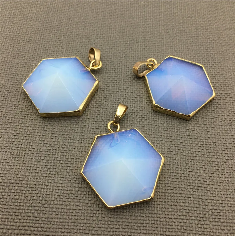 MY0519 Hexagon Opal Petite Necklace Pendant Stone Necklace or Bracelet OpalitePendant Charm with Pure Gold Color Edge And Bail
MY0519 Hexagon Opal Petite Necklace Pendant Stone Necklace or Bracelet OpalitePendant Charm with Pure Gold Color Edge And Bail