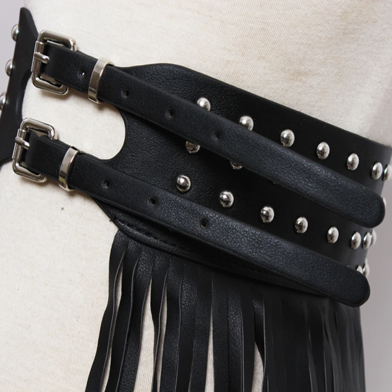 2019 New Fashion Punk black long fringed belt Women Faux Leather Tassel waist Rivet Gold strap weave double buckle Dress Belt
2019 New Fashion Punk black long fringed belt Women Faux Leather Tassel waist Rivet Gold strap weave double buckle Dress Belt